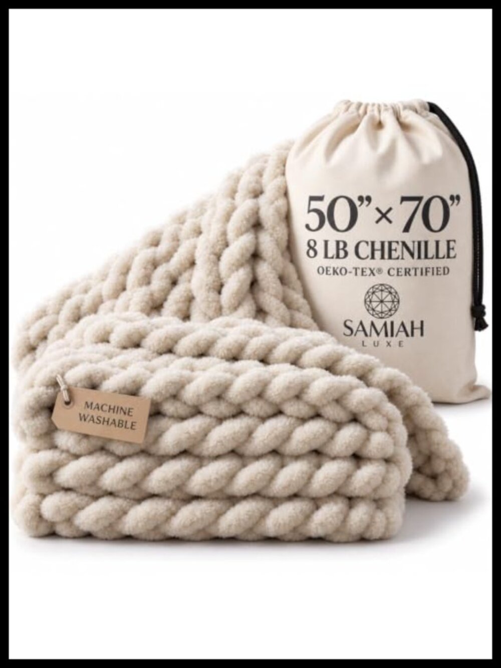 Chunky Knit Throw Blanket 50x70 Chenille Cable Knit Heavy 8 lb